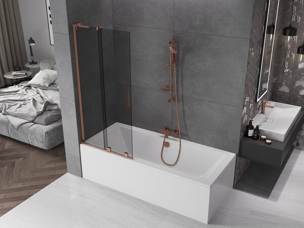 Mexen Velar L, paravan de baie glisant cu 2 aripi 80 x 150 cm, sticlă gri 8 mm, aur roz, 896-080-003-41-60