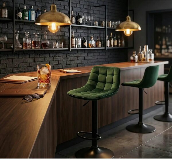 Scaun bar H95, verde inchis/gri inchis, stofa/otel, 43x44x84/106 cm