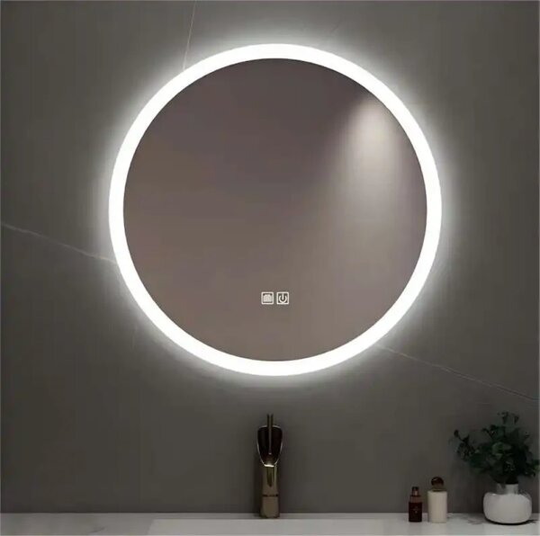 Oglindă baie, Multifuncțională, Iluminare LED Touch, Sistem Dezaburire, 70x70 cm