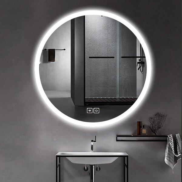 Oglindă baie, Multifuncțională, Iluminare LED Touch, Sistem Dezaburire, 70x70 cm