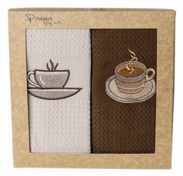 Prosoape de bucătărie waffle brodate cu motiv – Set de 2 bucăți - Cafea nr. 6