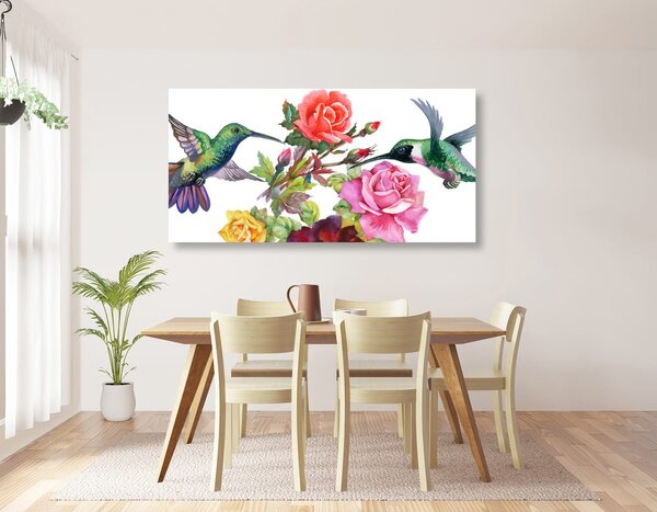 Tablou păsări colibri cu flori