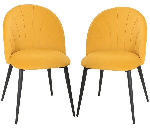 HOMCOM Set 2 Scaune pentru Sufragerie din Catifea, Scaune de Bucătărie cu Spătar Curbat în Formă de Scoică, Picioare din Oțel, Stil Nordic, Scaun Tapițat pentru Bucătărie, Dormitor, Living, Galben | Aosom Romania