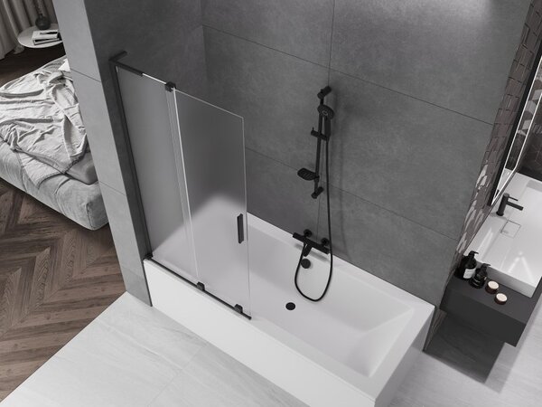 Mexen Velar L, paravan de baie glisant cu 2 aripi 90 x 150 cm, sticlă mată 8 mm, negru mat, 896-090-003-31-70
