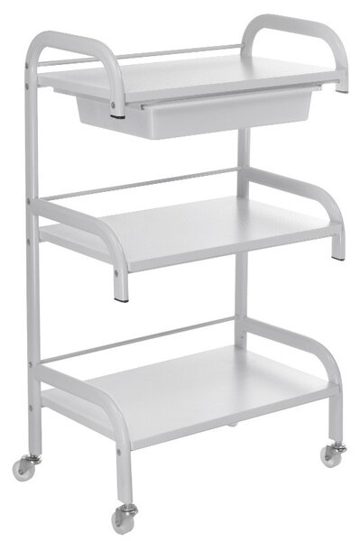 Suport etajat cosmetice, 3 rafturi, tava depozitare, roti transport, inaltime 83 cm