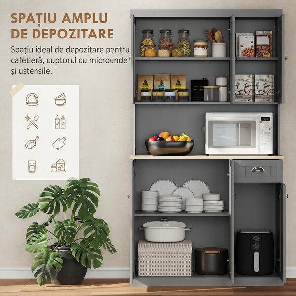 HOMCOM Dulap de Bucătărie cu Spațiu de Depozitare, 71" Alb | Aosom Romania