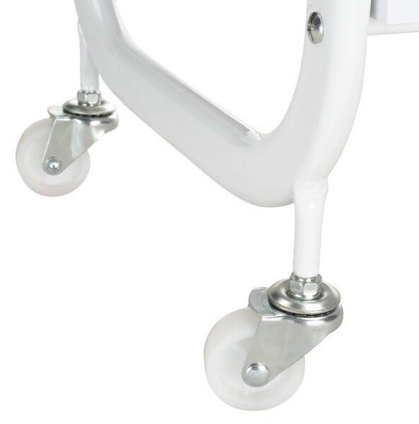 Suport etajat pentru cosmetice, rafturi lemn, roti transport, inaltime 84 cm, metal