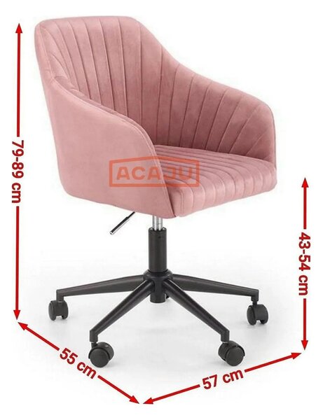Scaun birou cu spatar inalt FRESCO, roz, stofa catifelata, 57x55x79/89