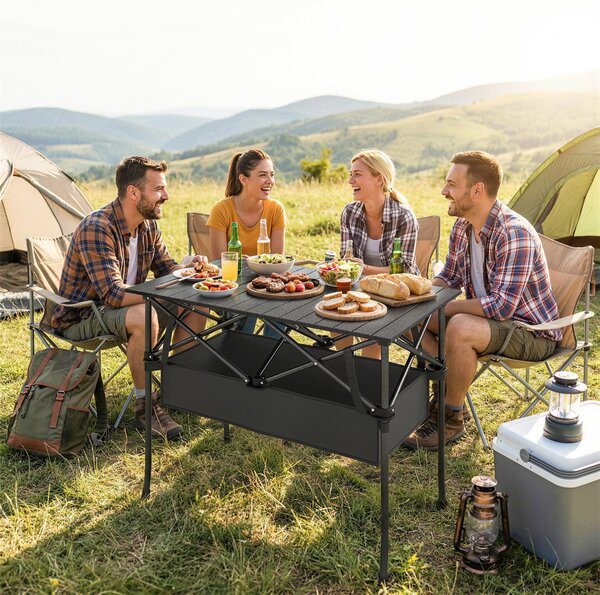 Masă de Picnic Pliabilă și Portabilă Outsunny cu Plasă de Depozitare și Geantă pentru Transport, pentru Camping și Exterior, Negru | Aosom Romania