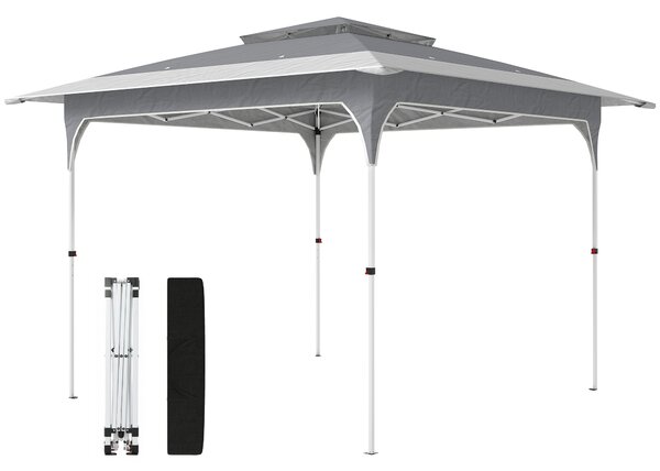 Outsunny Pavilion Pliabil 3.5x3.5 m Pop Up, Montare Ușoară cu Buton Central, Pavilion de Grădină Reglabil pe Înălțime cu Acoperiș Dublu, Geantă de Transport, UV50+, pentru Exterior, Gri Închis | Aosom Romania