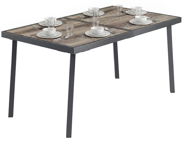 Outsunny Masă de Patio, Masă de Balcon, Masă de Dining pentru Exterior 145 x 85 cm pentru 6 Persoane cu Efect de Lemn, Cadrul din Oțel, Gri | Aosom Romania