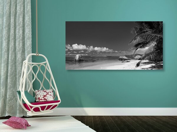Tablou plaja din Anse Source alb negru