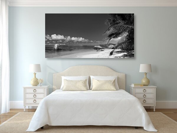 Tablou plaja din Anse Source alb negru