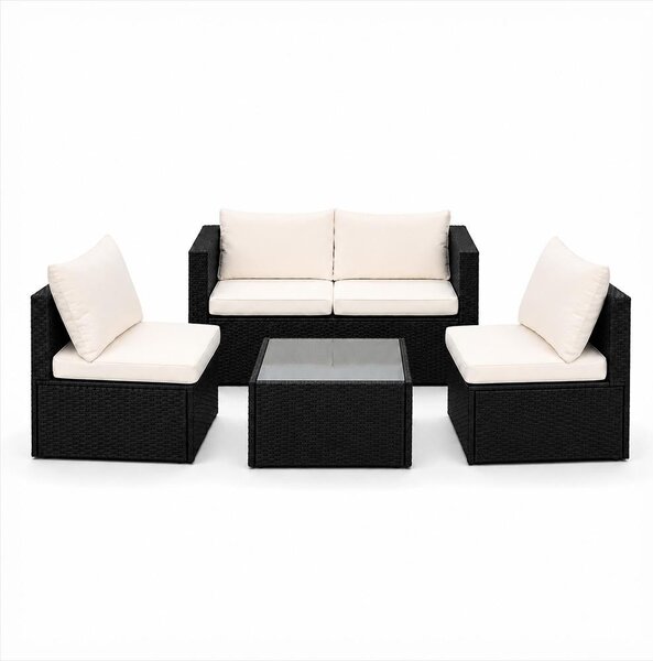 Set mobilier de grădină din ratan Avenberg PRAIA negru/bej
