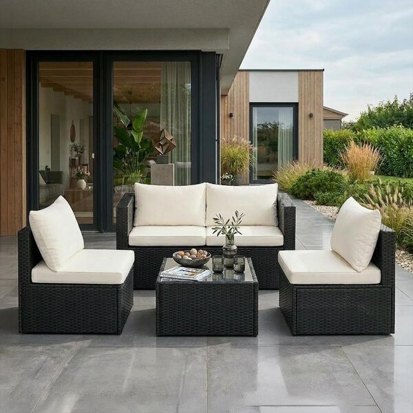 Set mobilier de grădină din ratan Avenberg PRAIA negru/bej