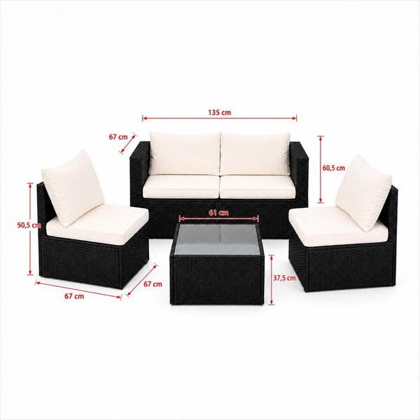 Set mobilier de grădină din ratan Avenberg PRAIA negru/bej