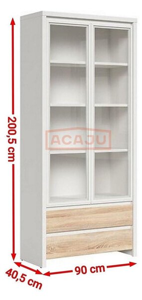 Vitrina KASPIAN, alb/stejar, PAL, 90x41x201 cm