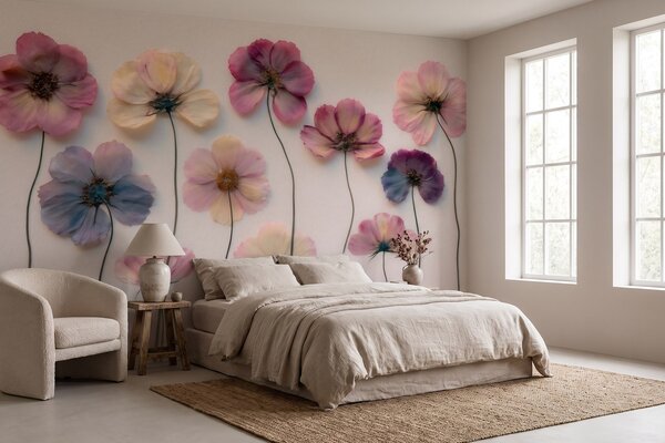 Tapet Compoziție de tip herbariu cu efect de flori presate și textură 3D, Fototapet Flori, w09911 : Uwalls.ro