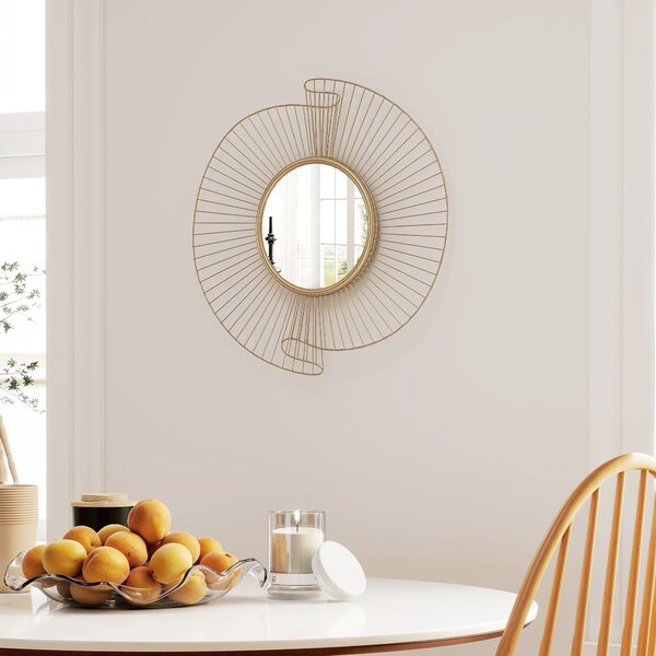 HOMCOM Oglindă Decorativă de Perete Rotundă, Design Modern cu Benzi Metalice și Ramă Plisată, Pentru Sufragerie, Dormitor și Hol, 60x60 cm, Auriu | Aosom Romania