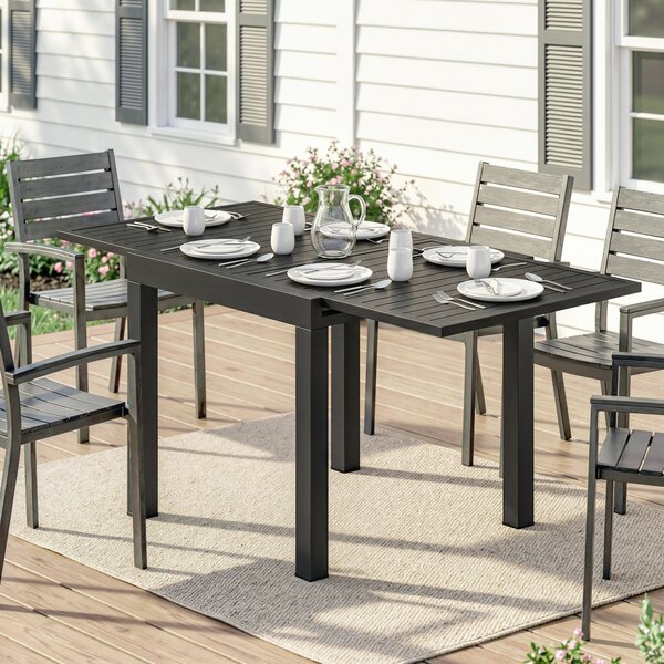 Outsunny Masă de Grădină Extensibilă pentru 4-6 Persoane 80/160x80 cm, Masă de Prânz pentru Exterior din Aluminiu cu Blat Lamelar, pentru Terasă, Balcon, Negru | Aosom Romania