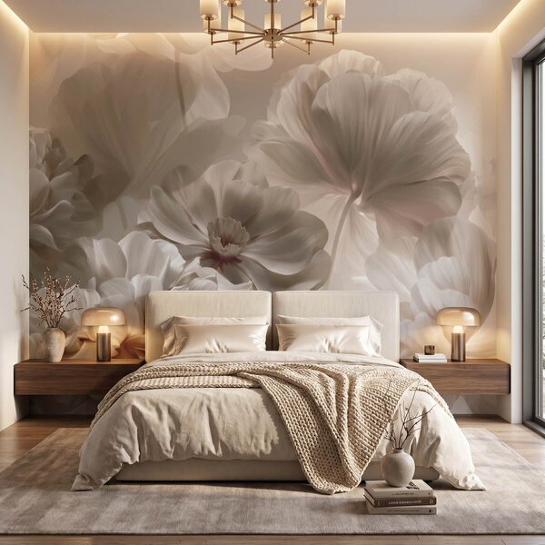 Tapet Petale de magnolie în nuanțe de crem, în stil abstract, Fototapet Flori, w09937 : Uwalls.ro