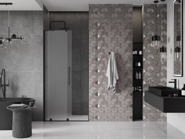 Mexen Velar L, usa de dus culisanta pana la deschidere 90 cm, sticla mat 8 mm, negru mat, 871-090-003-31-66