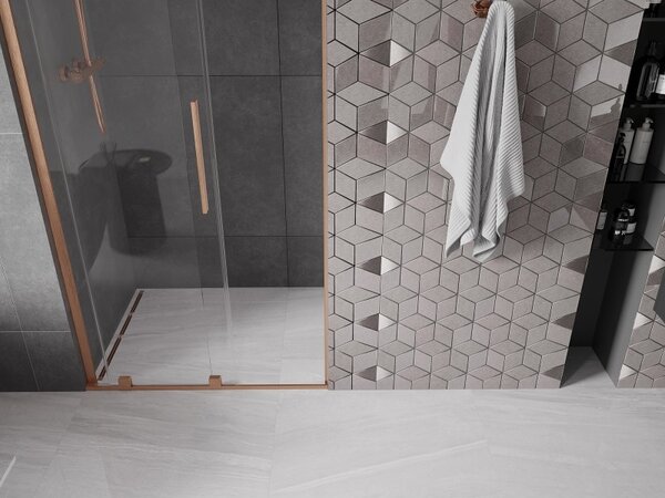 Mexen Velar L, usa de dus culisanta pentru deschidere 90 cm, sticla transparenta 8 mm, cupru mat, 871-090-003-01-65
