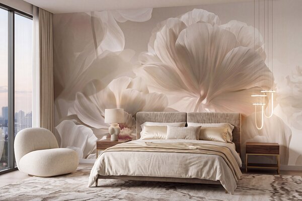 Tapet Petale de magnolie în nuanțe de crem, în stil abstract, Fototapet Flori, w09937 : Uwalls.ro