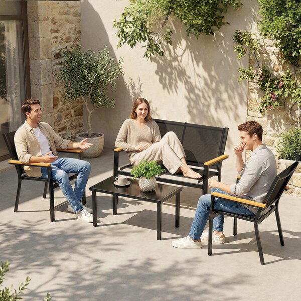 Outsunny Set Mobilier Exterior, Rezistent la Rugină, 4 Piese, Negru | Aosom Romania