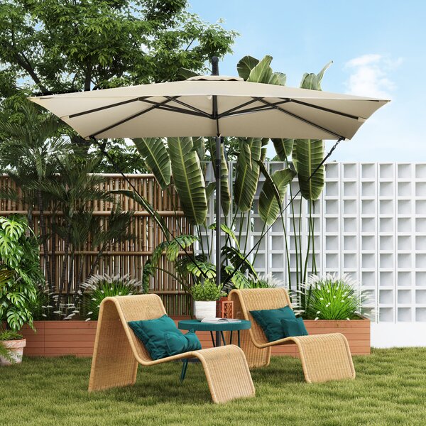 Outsunny Umbrelă de Grădină Suspendată 2.47x2.47 m, Umbrelă de Exterior cu Bază în Cruce, Corzi Antivânt, Bej | Aosom Romania