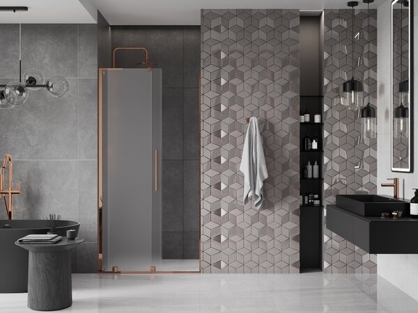 Mexen Velar L, usa de dus culisanta pana la deschidere 90 cm, sticla mat 8 mm, aur roz, 871-090-003-31-60