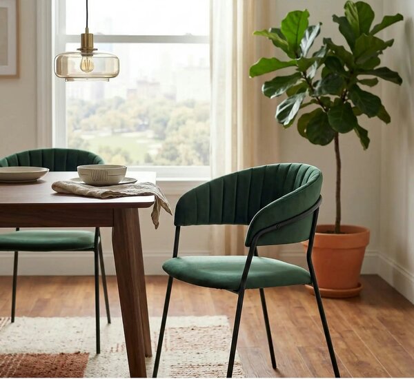 Scaun K426, verde inchis/negru, stofa catifelata/metal, 57x54x79 cm