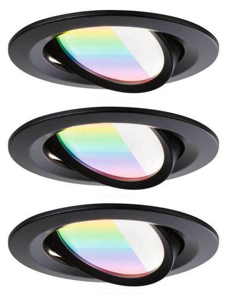 Paulmann LED încastrat Nova Coin Smart negru RGBW set de 3 bucăți, 8,4 cm, reglabil, Negru, Camera de zi / sufragerie, Aluminiu, Modern, Plafon încastrat