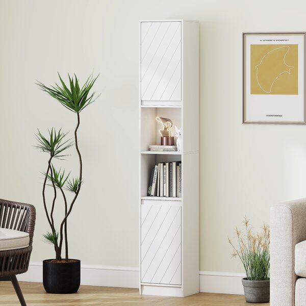 HOMCOM Dulap de baie tip coloană, compact, din lemn, cu 2 dulapuri și rafturi, 30x24x170 cm, alb | Aosom Romania