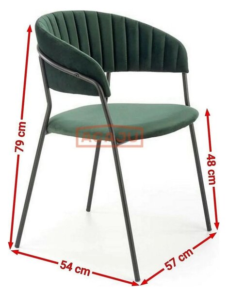 Scaun K426, verde inchis/negru, stofa catifelata/metal, 57x54x79 cm