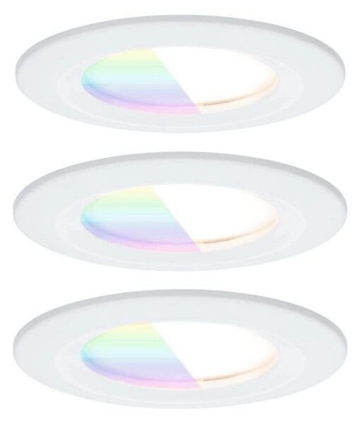 Paulmann Spot LED încastrat Nova Coin Smart alb RGBW, set de 3 bucăți, 7,8 cm, reglabil, Alb, Camera de zi / sufragerie, Aluminiu, Modern, Plafon încastrat