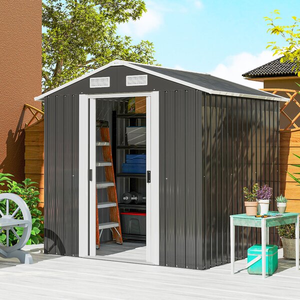 Outsunny Șopron de Grădină din Oțel cu 2 Uși Glisante, Negru, 2,6 m² | Aosom Romania