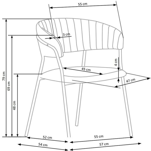 Scaun K426, gri/negru, stofa catifelata/metal, 57x54x79 cm