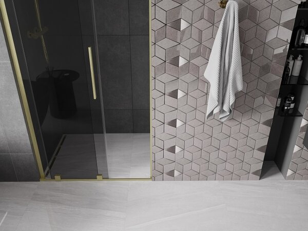 Mexen Velar L, usa de dus culisanta pentru deschidere 90 cm, sticla gri 8mm, auriu mat, 871-090-003-41-55