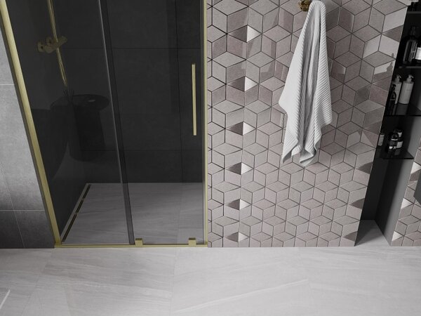 Mexen Velar L, usa de dus culisanta pentru deschidere 90 cm, sticla gri 8mm, auriu mat, 871-090-003-41-55