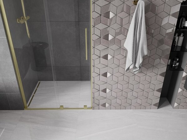 Mexen Velar L, usa de dus culisanta pentru deschidere 110 cm, sticla transparenta 8 mm, auriu mat, 871-110-003-01-55