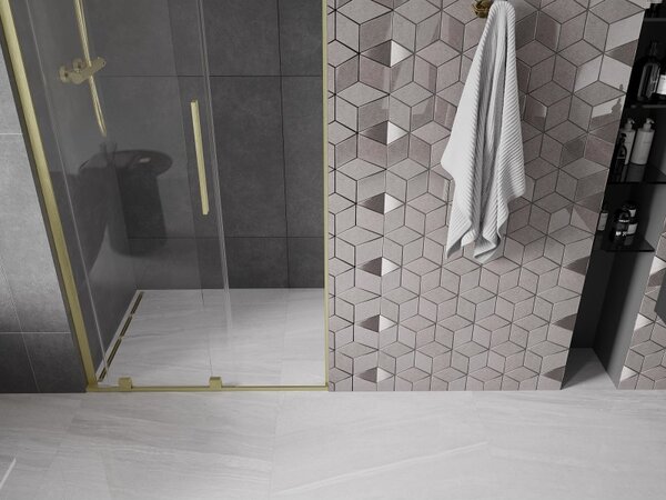 Mexen Velar L, usa de dus culisanta pentru deschidere 110 cm, sticla transparenta 8 mm, auriu mat, 871-110-003-01-55