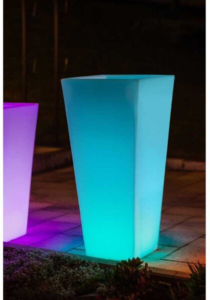 Ghiveci decorativ iluminat RGB, 6000k-6500K, telecomanda IR, 16 culori interschimbabile, inaltime 75 cm, alb
