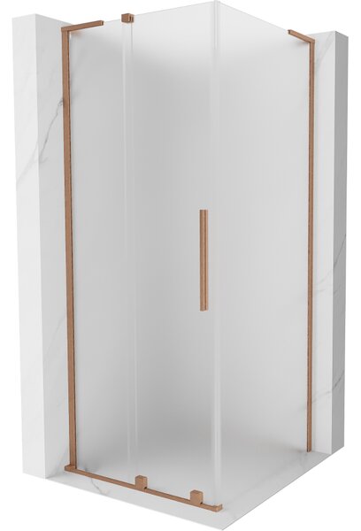 Mexen Velar L, colț de duș cu ușă glisantă 90 x 90 cm, sticlă mată 8 mm, cupru mat, 871-090-090-33-65
