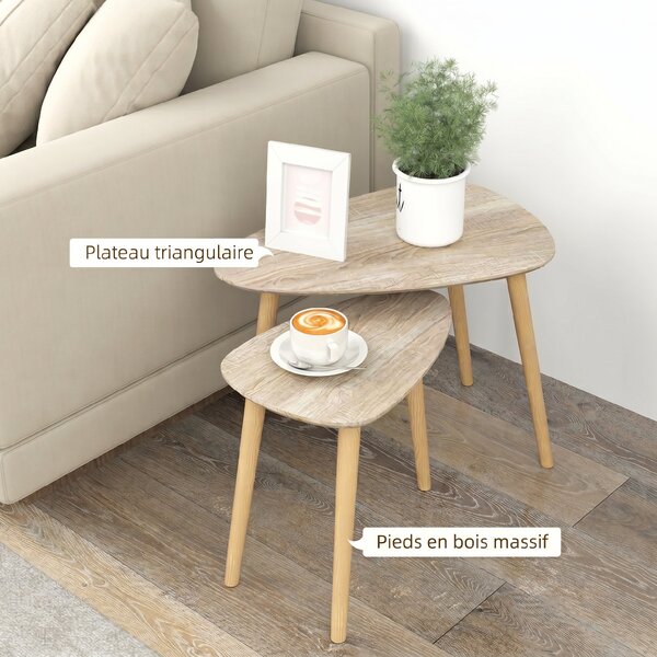 HOMCOM Set 2 măsuțe de living suprapozabile în stil nordic cu picioare din lemn, culoare lemn | Aosom Romania