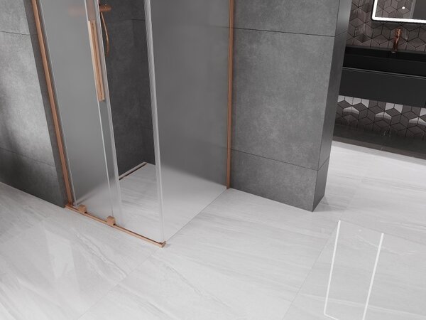 Mexen Velar L, colț de duș cu ușă glisantă 90 x 90 cm, sticlă mată 8 mm, cupru mat, 871-090-090-33-65
