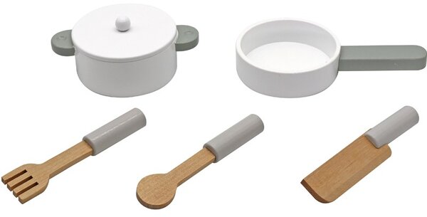 Bucatarie din lemn si MDF pentru copii, cuptor cu microunde, chiuveta, rafturi, ustentile pentru gatit, 60x30x85 cm, alba