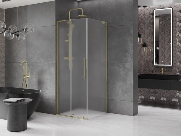 Mexen Velar L, colt de dus cu usa culisanta 90 x 90 cm, sticla mat 8 mm, auriu lucios, 871-090-090-33-50