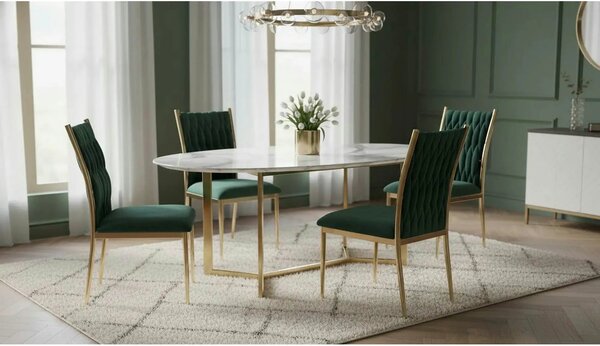 Scaun K436, verde/auriu, stofa catifelata/metal, 48x55x94 cm