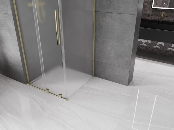 Mexen Velar L, colt de dus cu usa culisanta 90 x 90 cm, sticla mat 8 mm, auriu lucios, 871-090-090-33-50